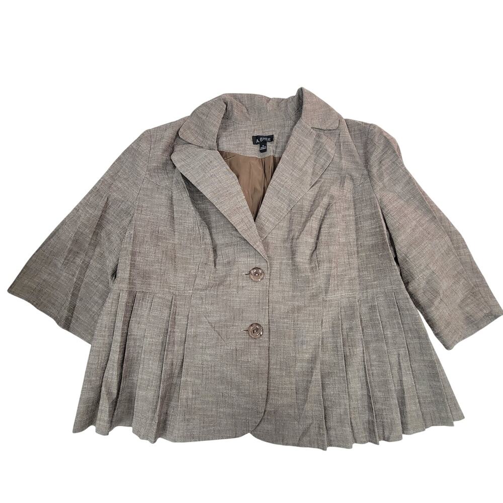 A.Byer Brown Blazer Womens 1x Button Up Long Sleeve Shoulder Pads Jacket